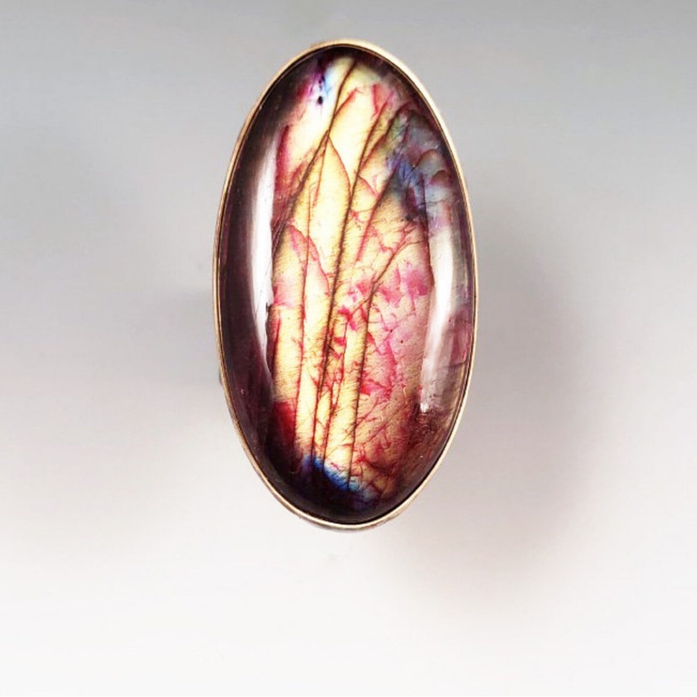 Patrician art Labradorite size 8 ring. Copper setting with adjustable half size